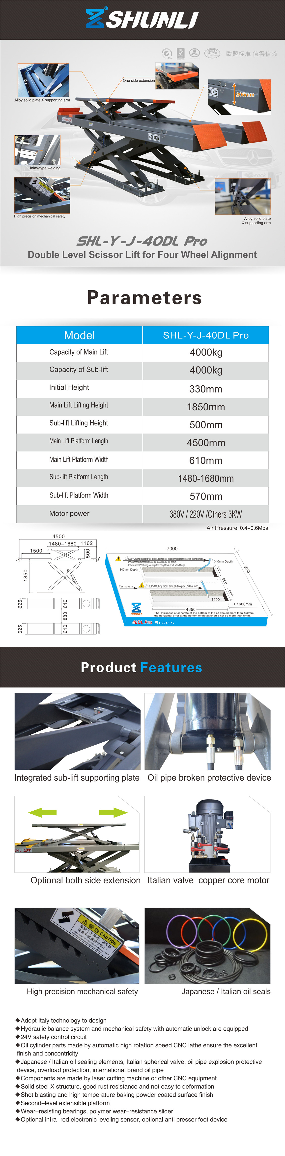 SHL-Y-J-40DL Pro Double Level Scissor Lift for Four Wheel Alignment