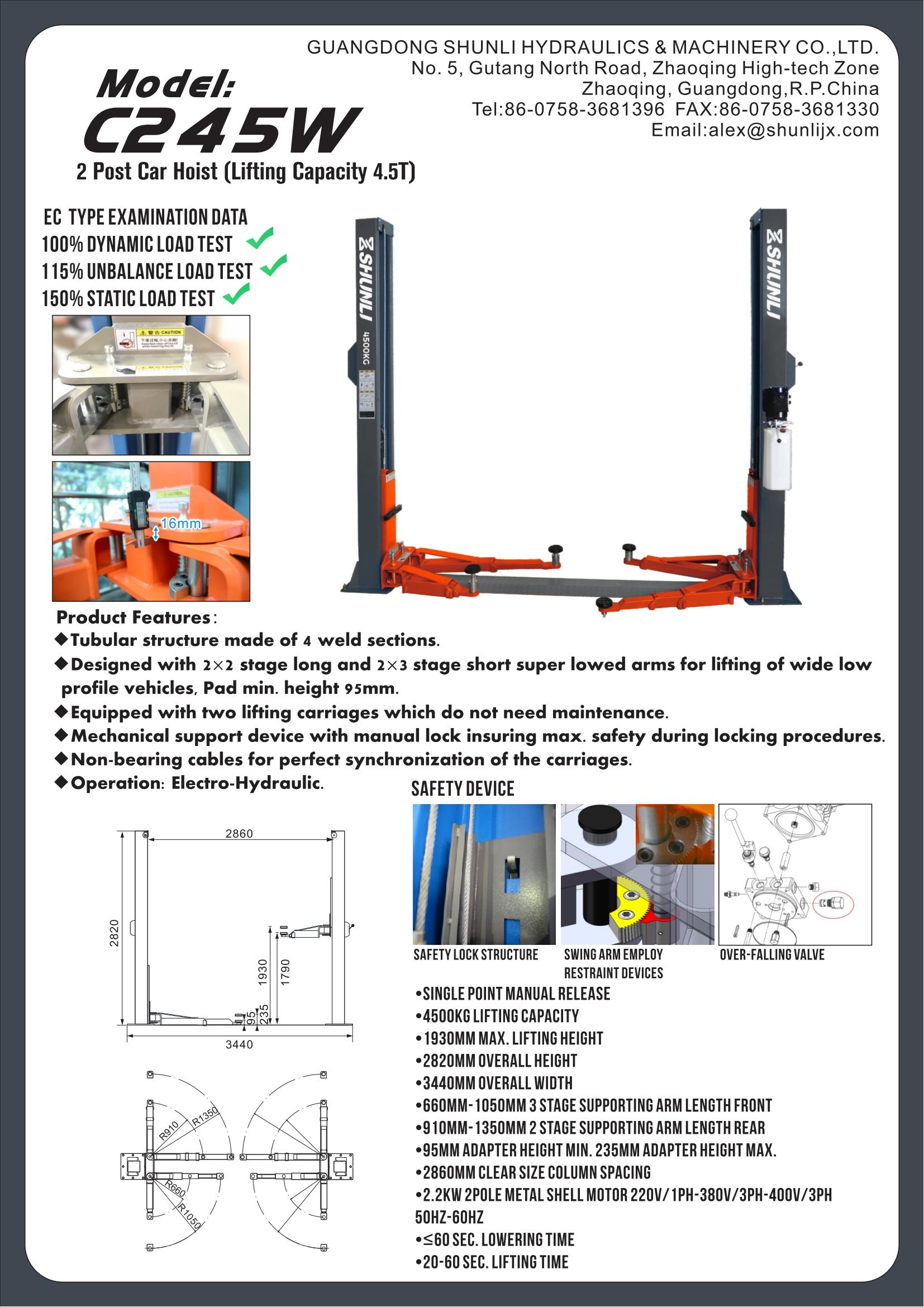 C245W 2 Post Car Hoist