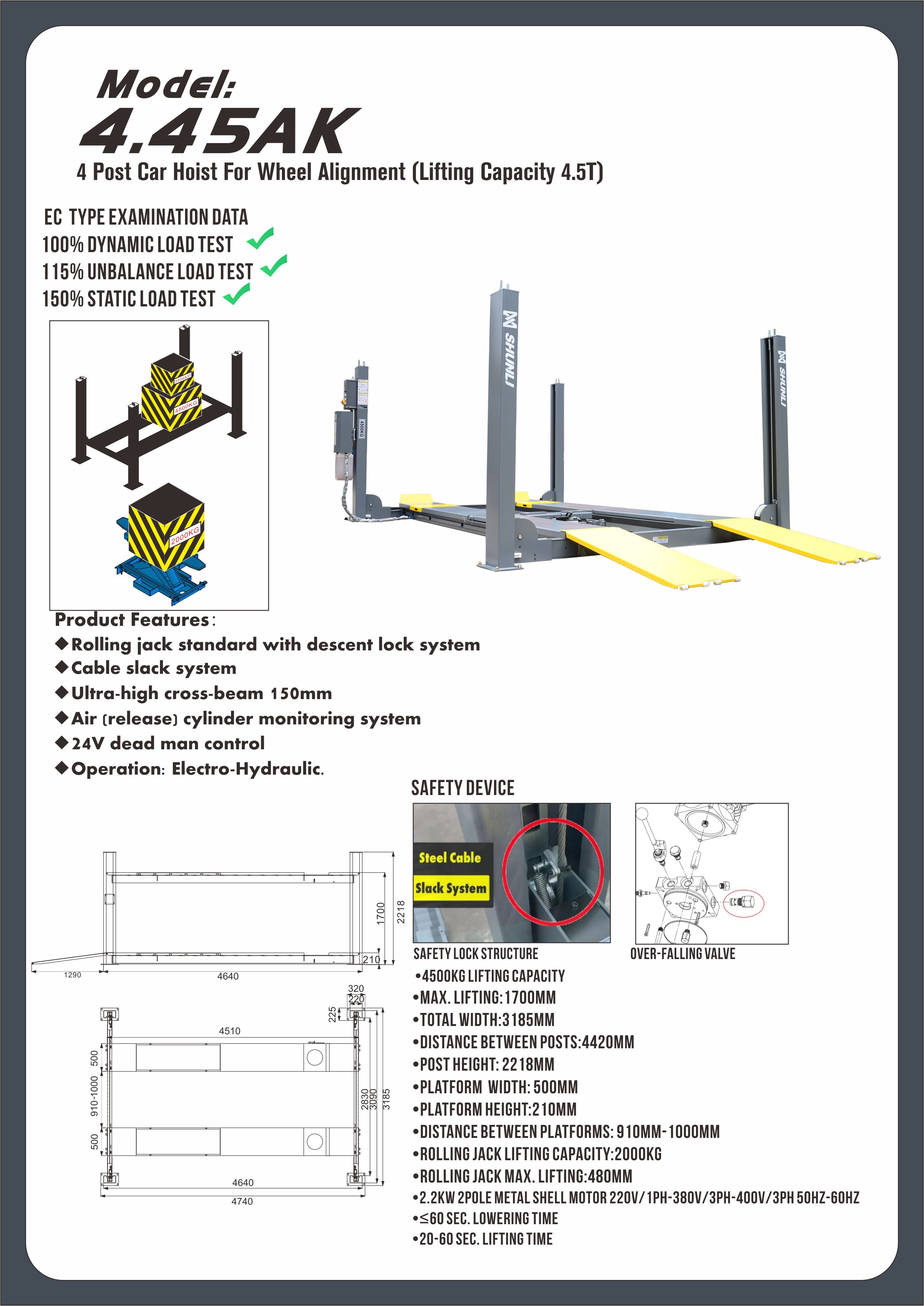 4.45AK Four Post Lift for Wheel Alignment